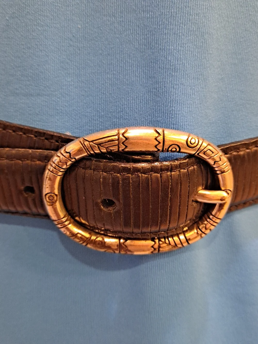 Brighton Black Textured Leather Belt Decorative Etched Silver Oval Link Buckles
